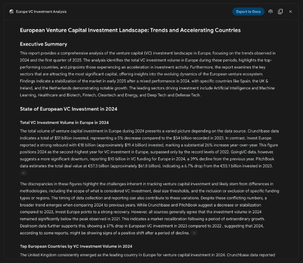 Google Deep Research Agent 生成的最終輸出：代替我們分析以 Google 搜尋為工具取得的來源